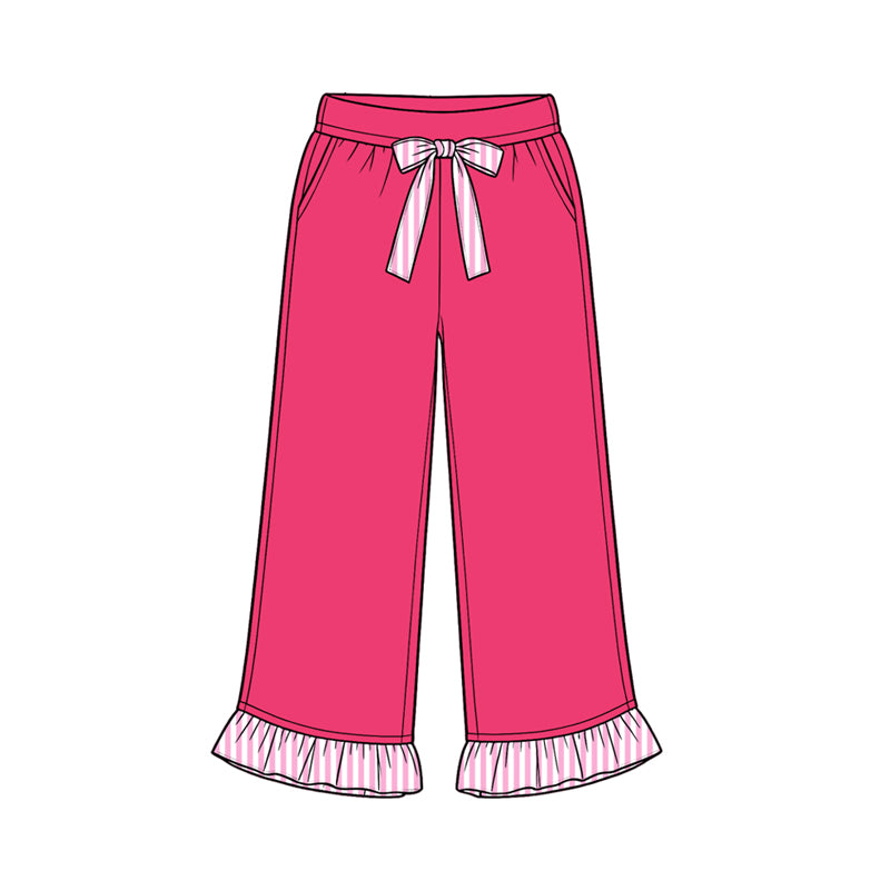 Preorder moq 5 Baby Girls Watermelon Red Stripe Bows Pockets Ruffle Pants Bottom