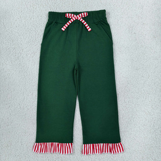 Baby Girls Green Red Stripe Bow Pockets Ruffle Pants Bottom