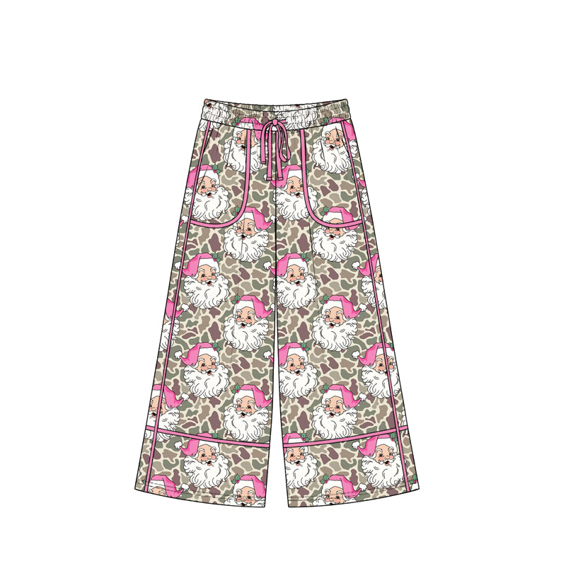 Preorder moq 5 Baby Girls Khaki Camo Santa Christmas Pockets Flare Pants Bottom