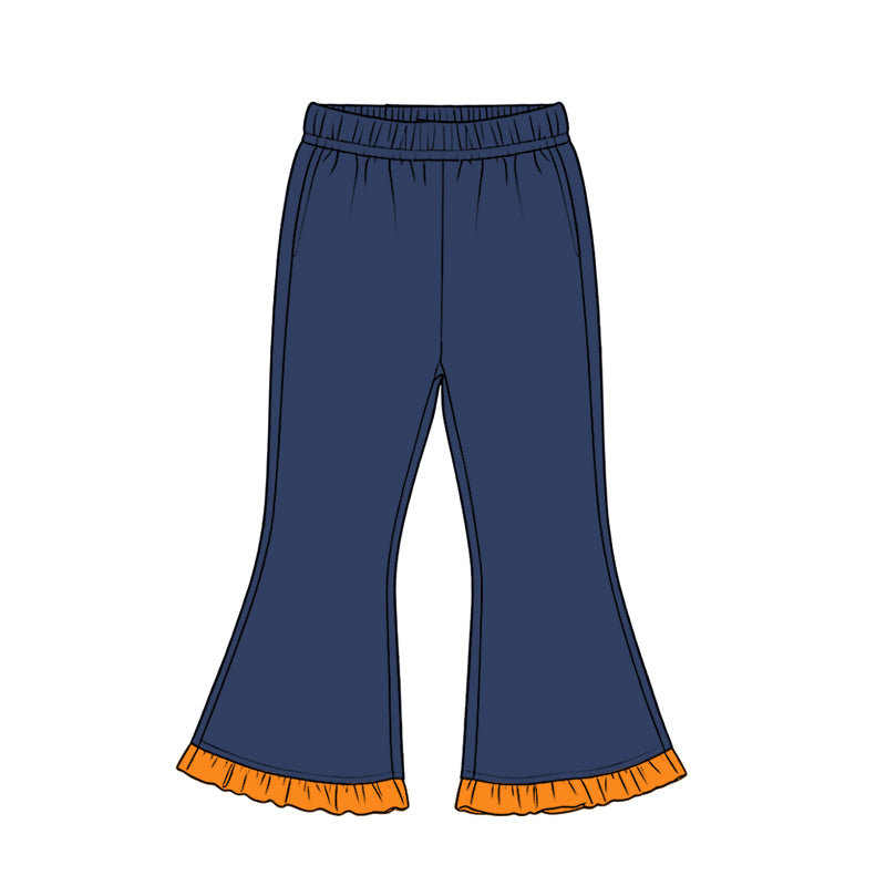 Preorder moq 5 Baby Girls Navy Orange Ruffle Flare Pants Bottom