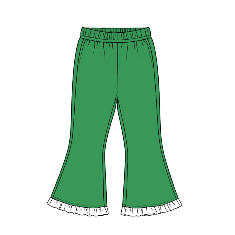 Preorder moq 5 Baby Girls Green White Ruffle Flare Pants Bottom