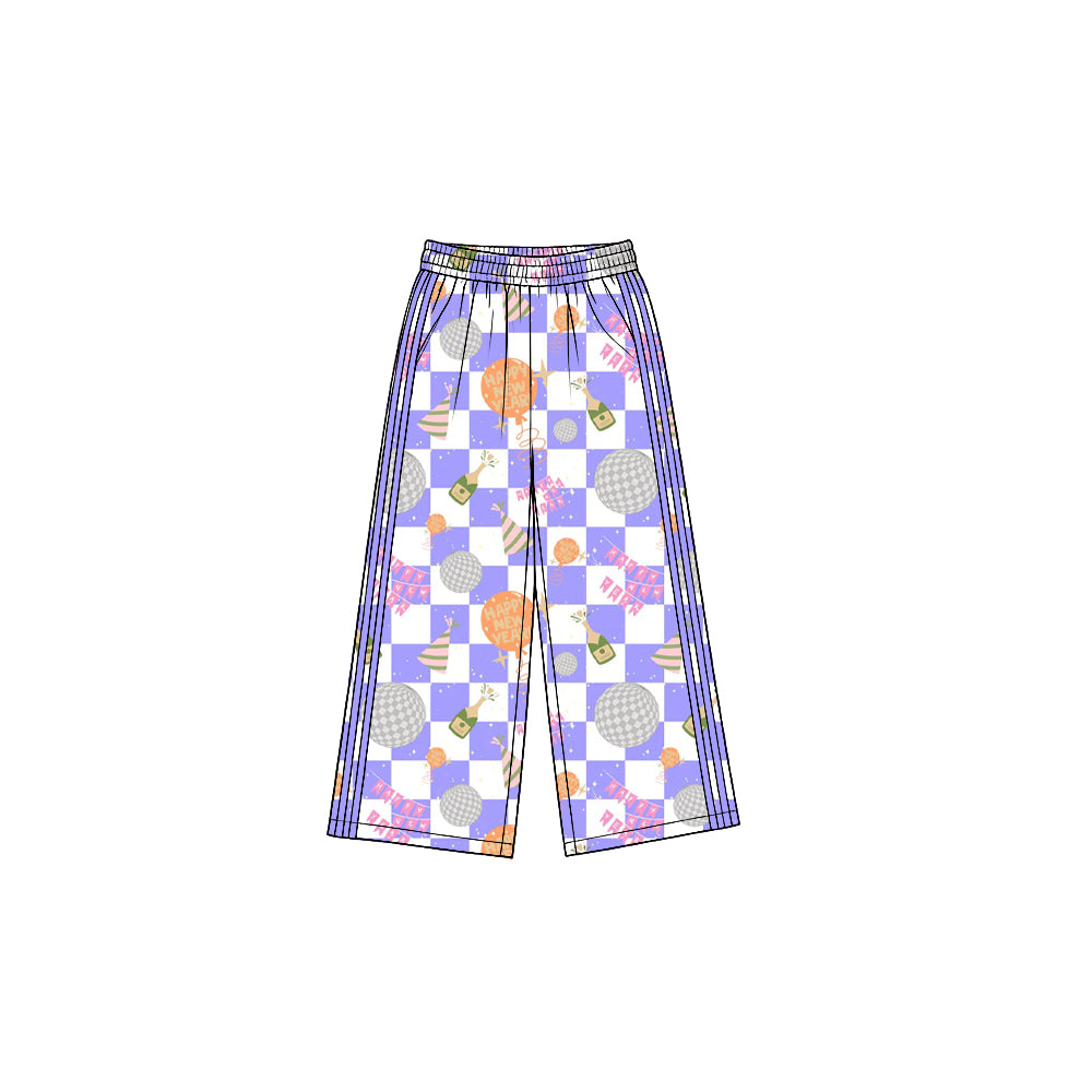 Preorder moq 5 Baby Girls Balloons Checked Yoga Active Happy New Year Pockets Pants