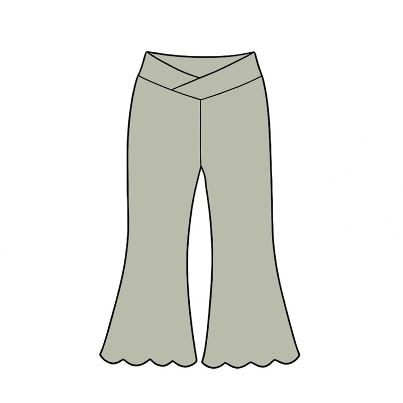 Preorder moq 5 Baby Girls Khaki Yoga Active Scallop Flare Pants Bottom