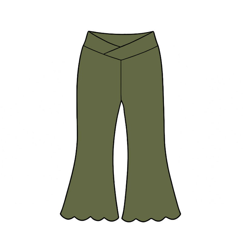 Preorder moq 5 Baby Girls Green Yoga Active Scallop Flare Pants Bottom