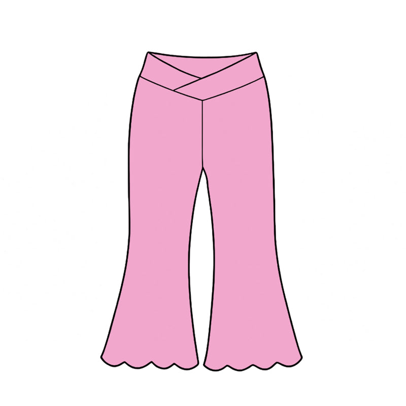 Preorder moq 5 Baby Girls Pink Yoga Active Scallop Flare Pants Bottom