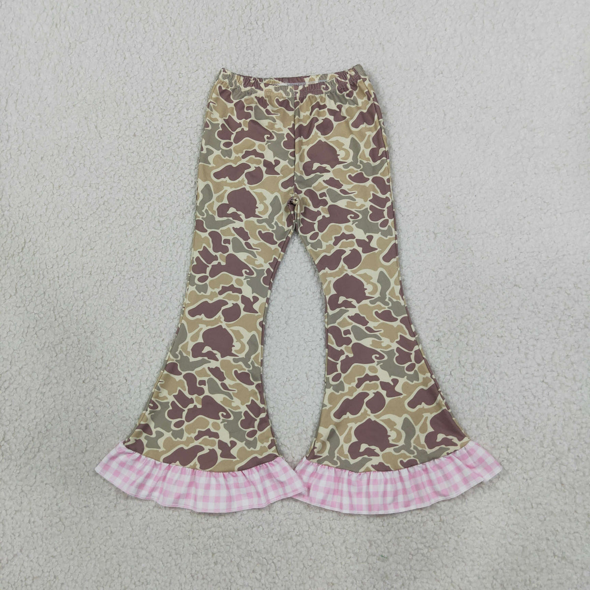 Baby Girls Pink Khaki Camo Ruffle Bell Bottom Pants