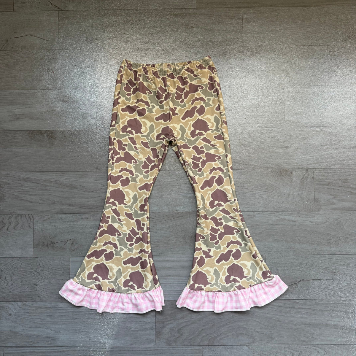 Baby Girls Khaki Camo Ruffle Bell Bottom Pants Preorder