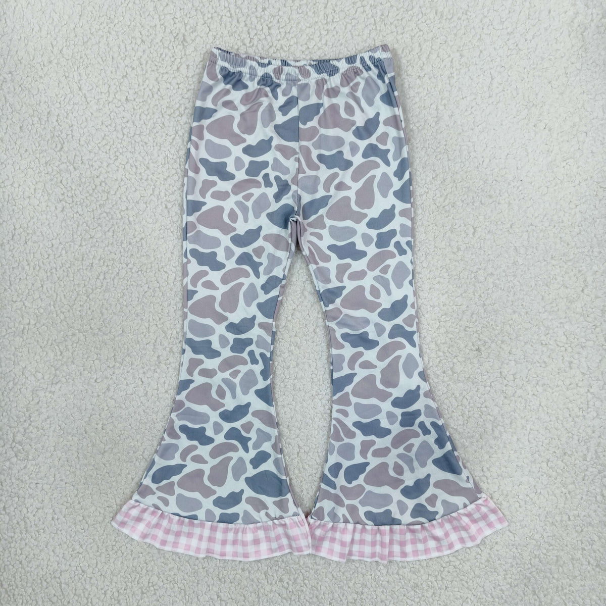 Baby Girls Light Grey Camo Ruffle Flare Pants Bottom