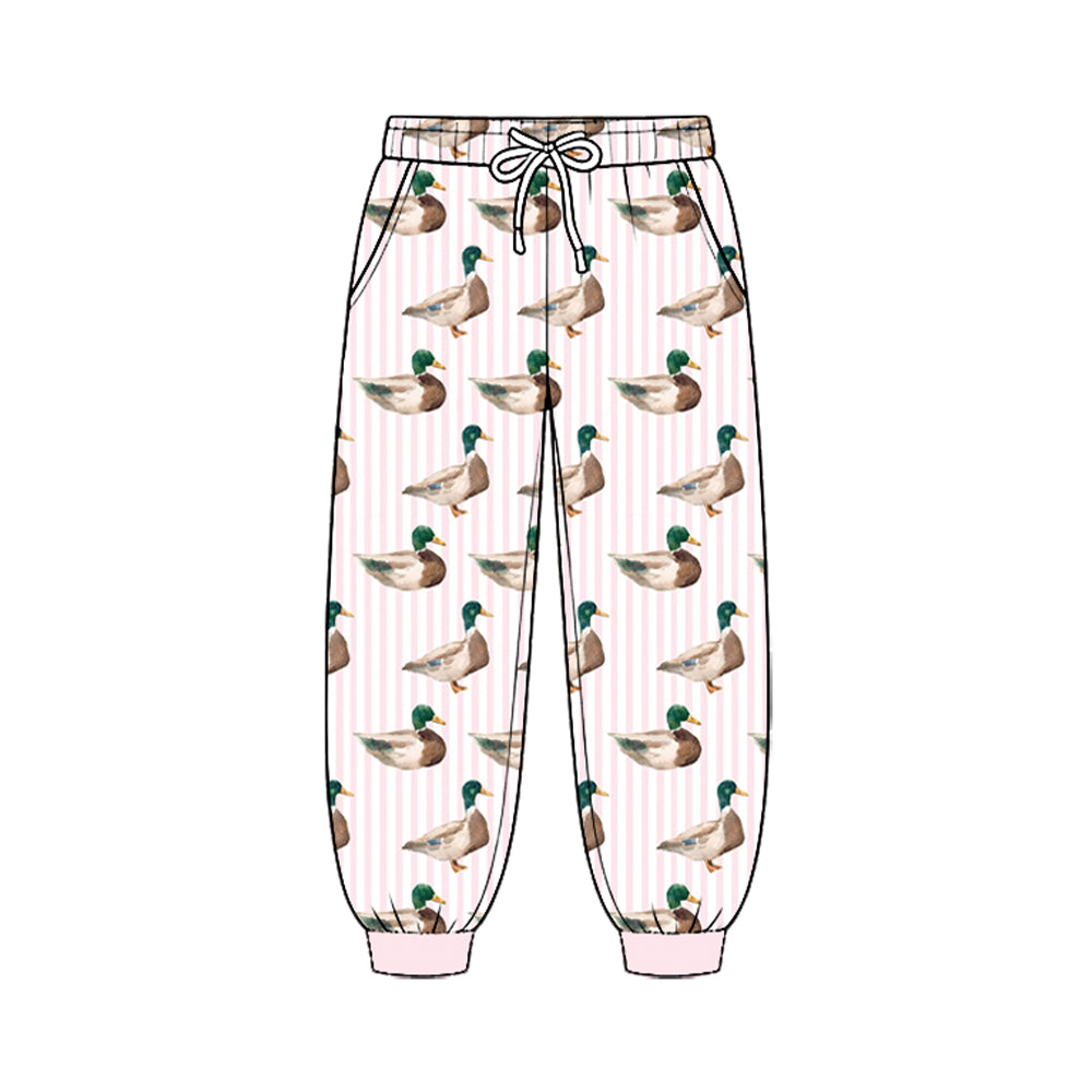 Preorder moq 5 Baby Girls Pink Stripe Ducks Hunting Pockets Joggers Pant Bottom