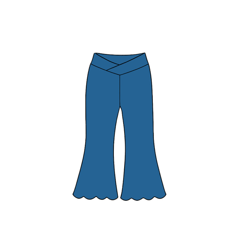 Preorder moq 5 Baby Girls Hot Blue Scallop Yoga Active Bell Bottom Pants