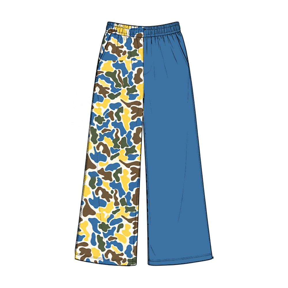 Preorder moq 5 Baby Girls Blue Yellow Camo Pockets Flare Pant Bottom