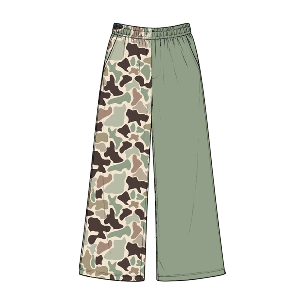 Preorder moq 5 Baby Girls Green Brown Camo Pockets Flare Pant Bottom