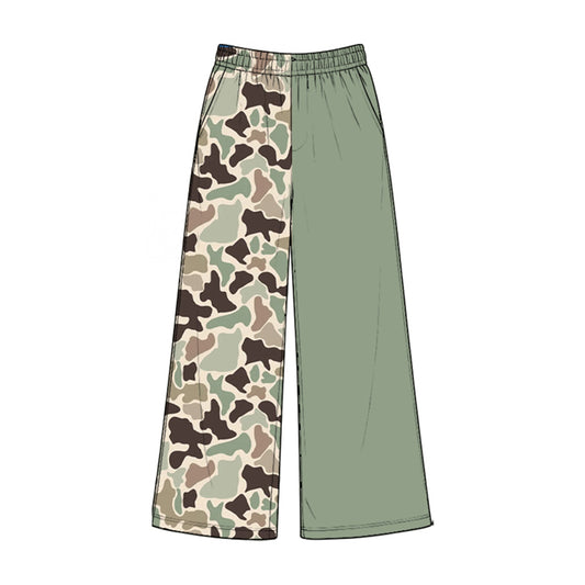 Preorder moq 5 Baby Girls Green Brown Camo Pockets Flare Pant Bottom