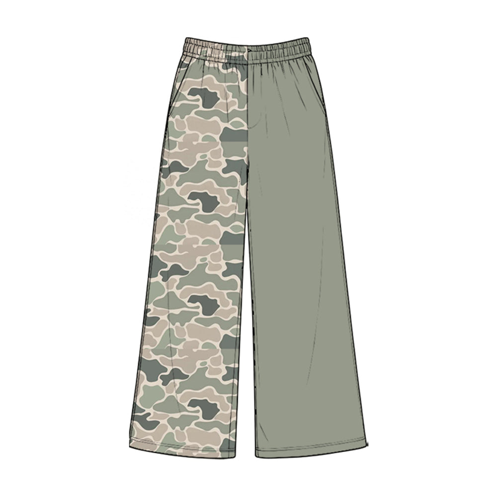 Preorder moq 5 Baby Girls Green Khaki Camo Pockets Flare Pant Bottom