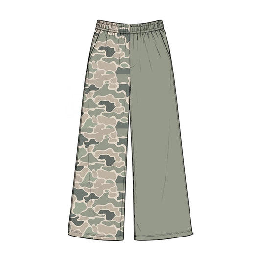 Preorder moq 5 Baby Girls Green Khaki Camo Pockets Flare Pant Bottom