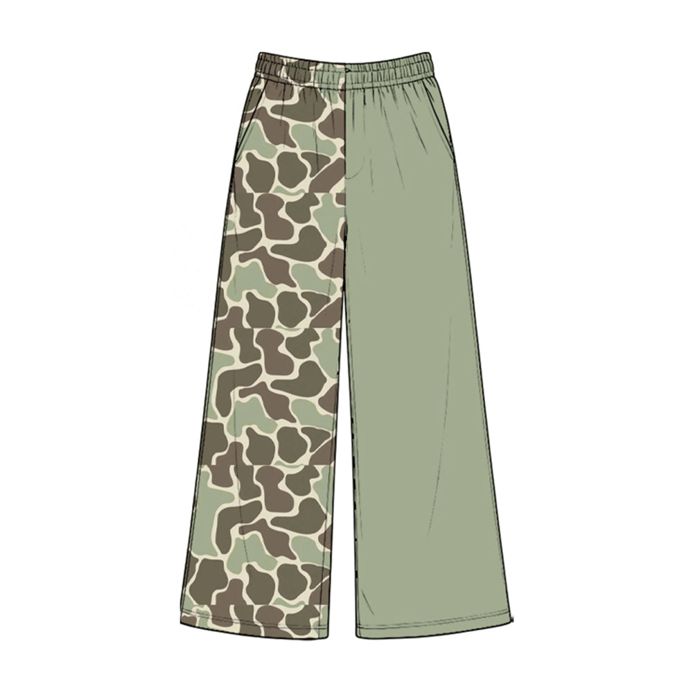 Preorder moq 5 Baby Girls Green Olive Camo Pockets Flare Pant Bottom