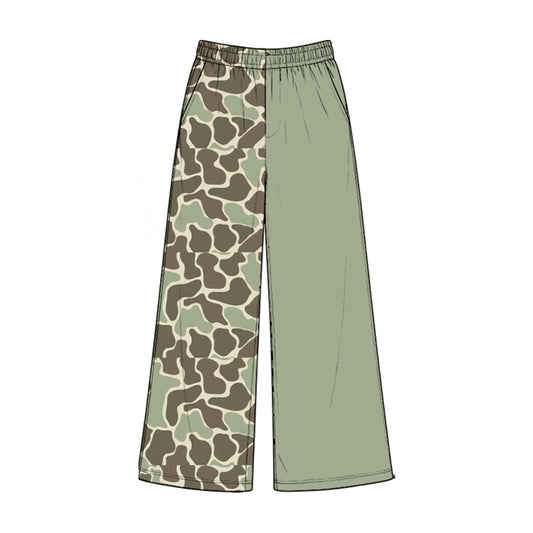 Preorder moq 5 Baby Girls Green Olive Camo Pockets Flare Pant Bottom