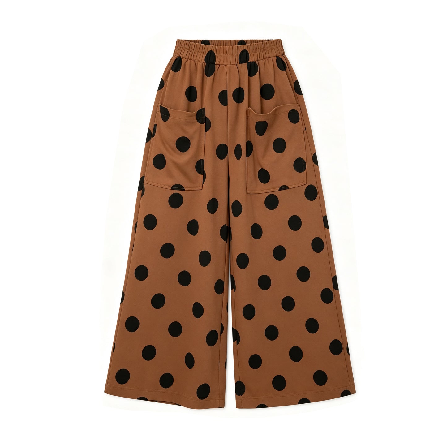 Adult Women Brown Polka Dots Pockets Front Flare Pants Bottom Preorder