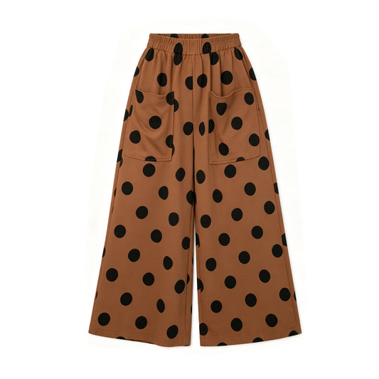 Adult Women Brown Polka Dots Pockets Front Flare Pants Bottom Preorder