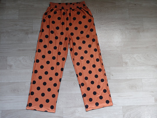 Adult Women Brown Polka Dots Pockets Front Flare Pants Bottom Preorder