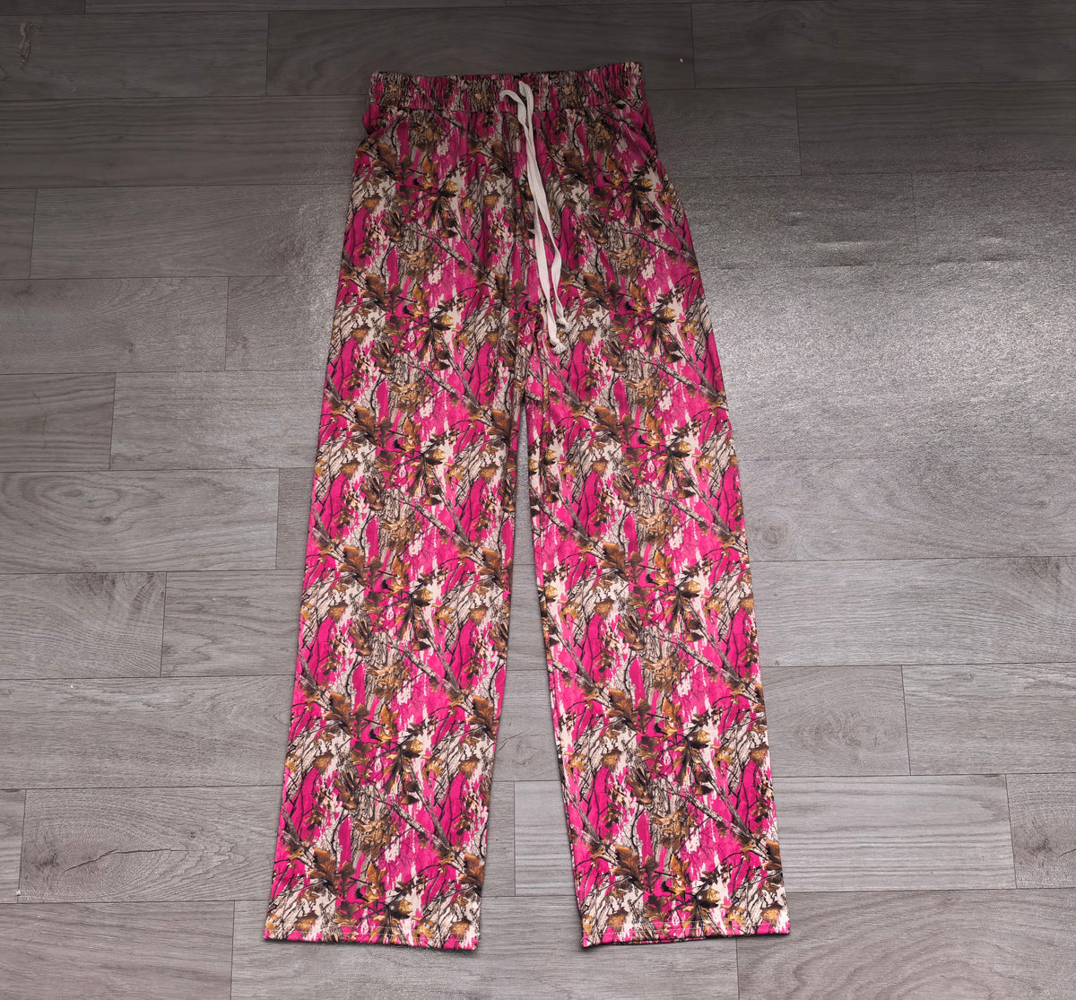 Adult Women Hot Pink Brown Leaves Camo Yoga Active Flare Pants Bottom Preorder