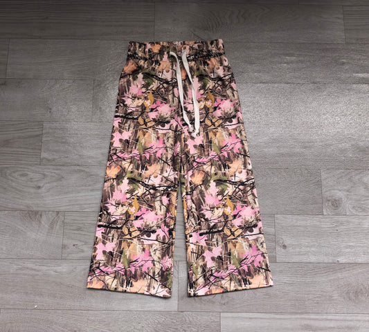 Baby Girls Pink Brown Leaves Camo Yoga Active Flare Pants Bottom Preorder