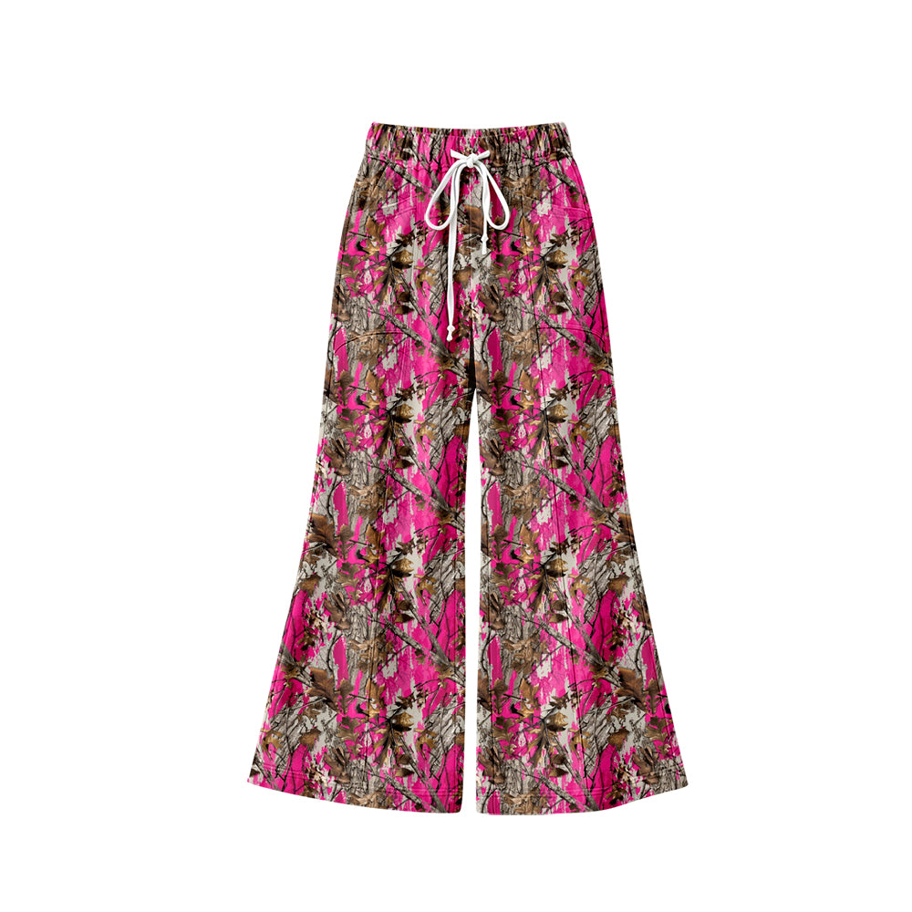 Baby Girls Hot Pink Brown Leaves Camo Yoga Active Flare Pants Bottom Preorder
