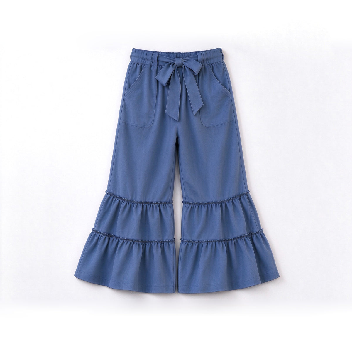 Baby Girls Blue Patchwork Pockets Bell Bottom Pants Preorder