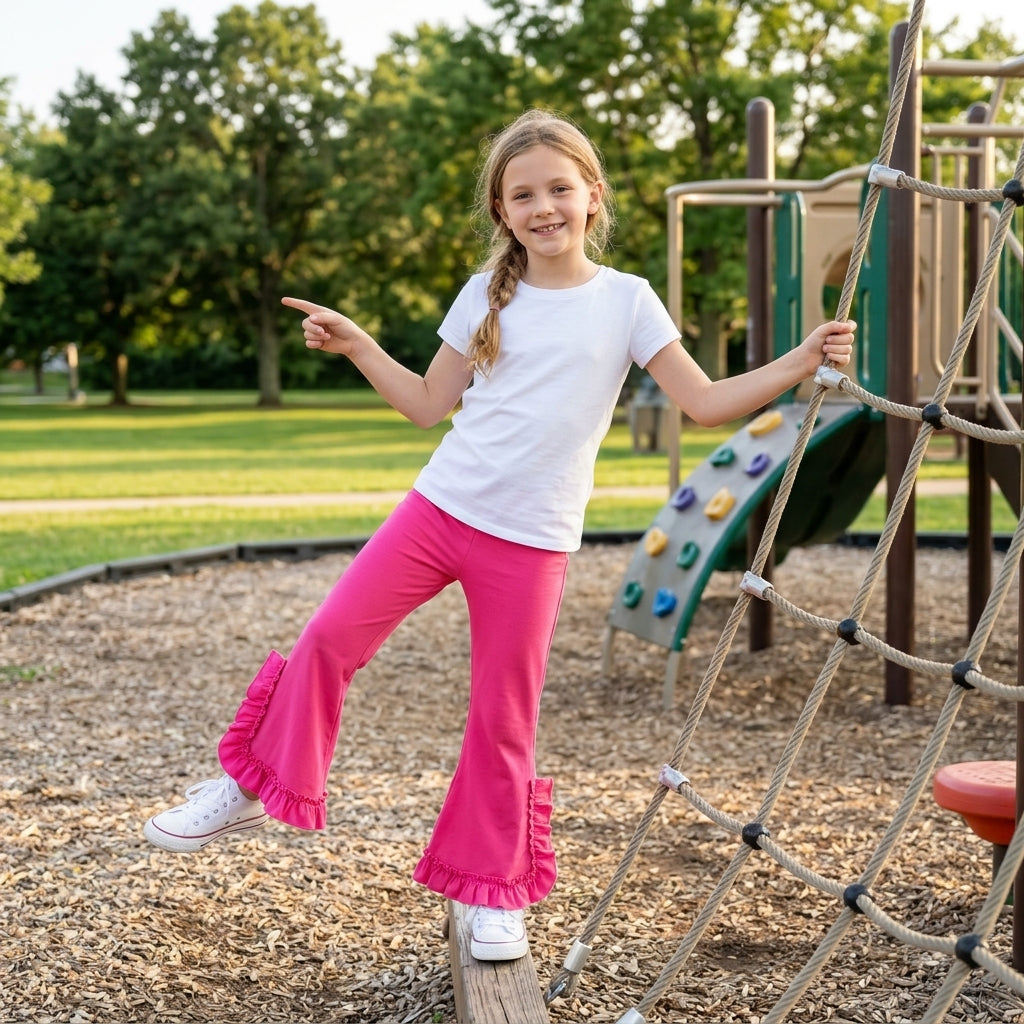 Baby Girls Hot Pink Ruffle Flare Pants Bottom