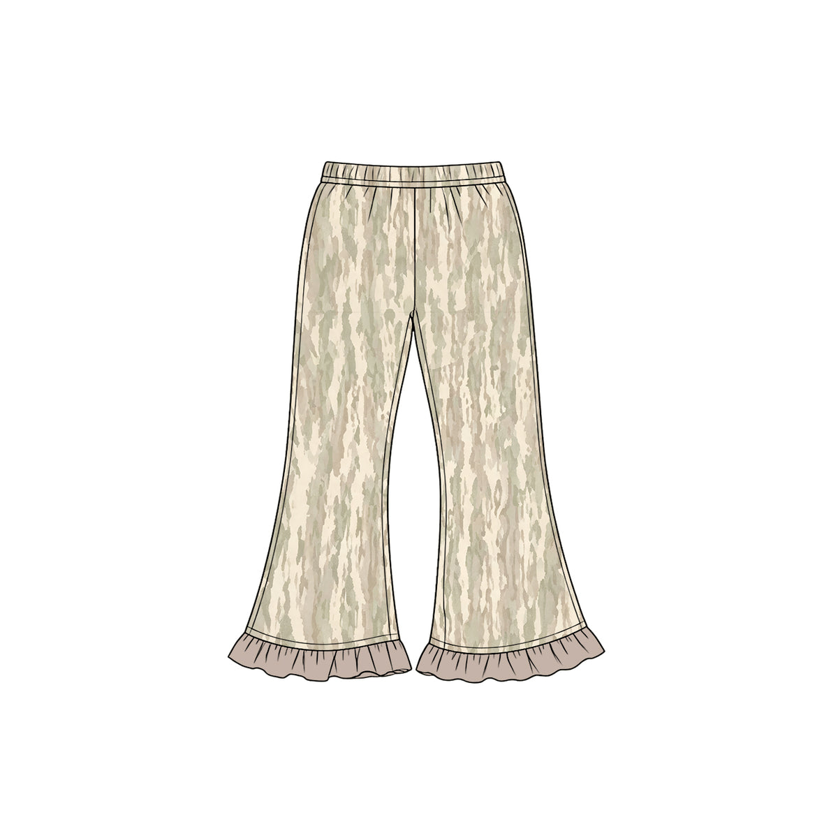 Baby Girls Khaki Camo Ruffle Flare Pants Bottom Preorder