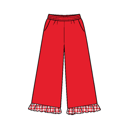 Preorder moq 5 Baby Girls Red Pockets Ruffle Flare Pants Bottom