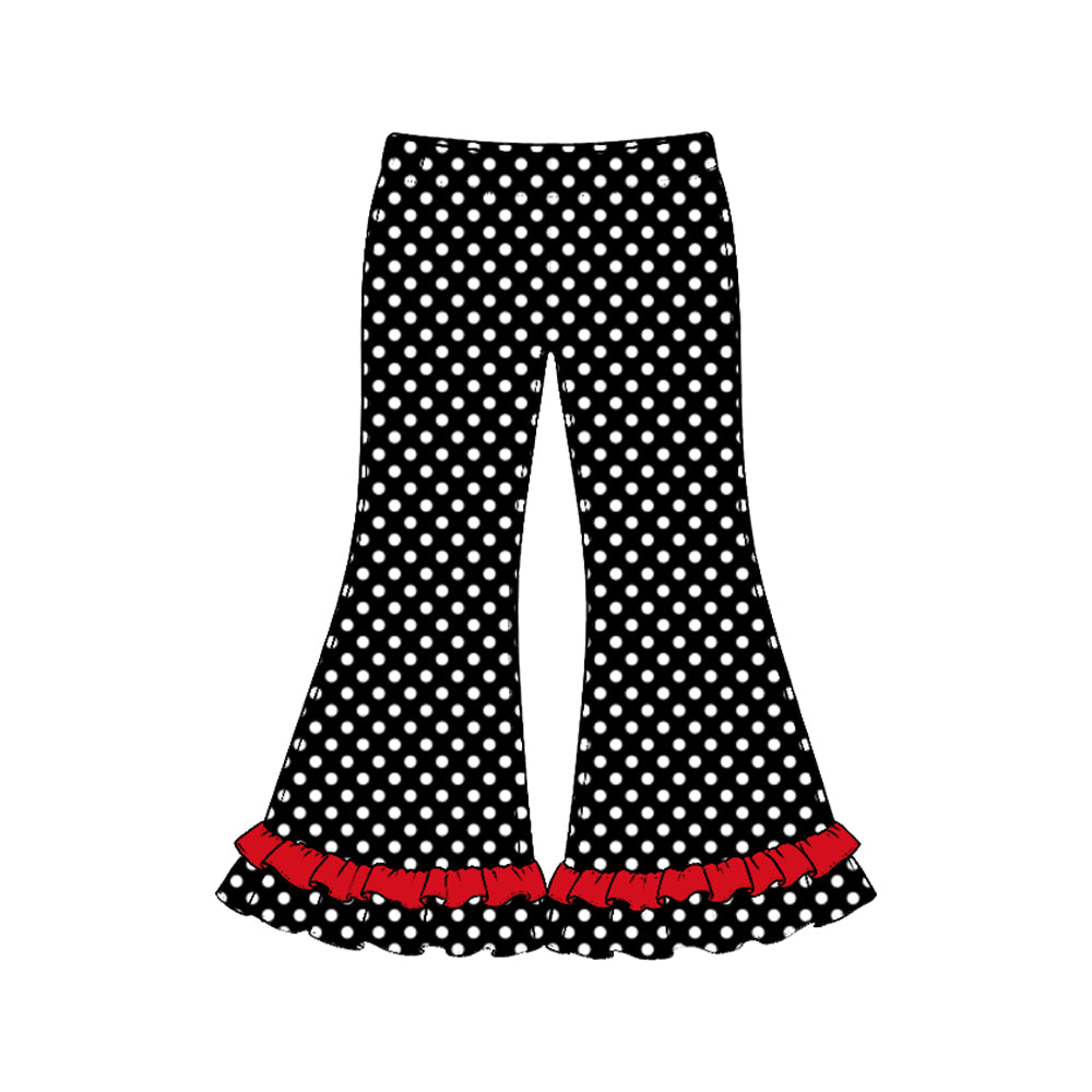 Preorder moq 5 Baby Girls Black Polka Dots Ruffle Flare Pants Bottom