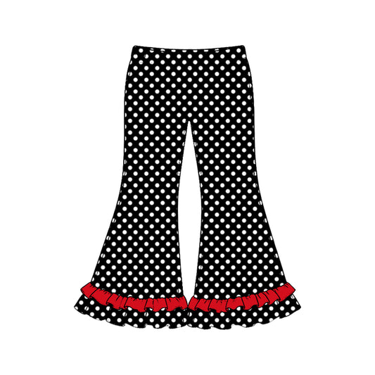 Preorder moq 5 Baby Girls Black Polka Dots Ruffle Flare Pants Bottom