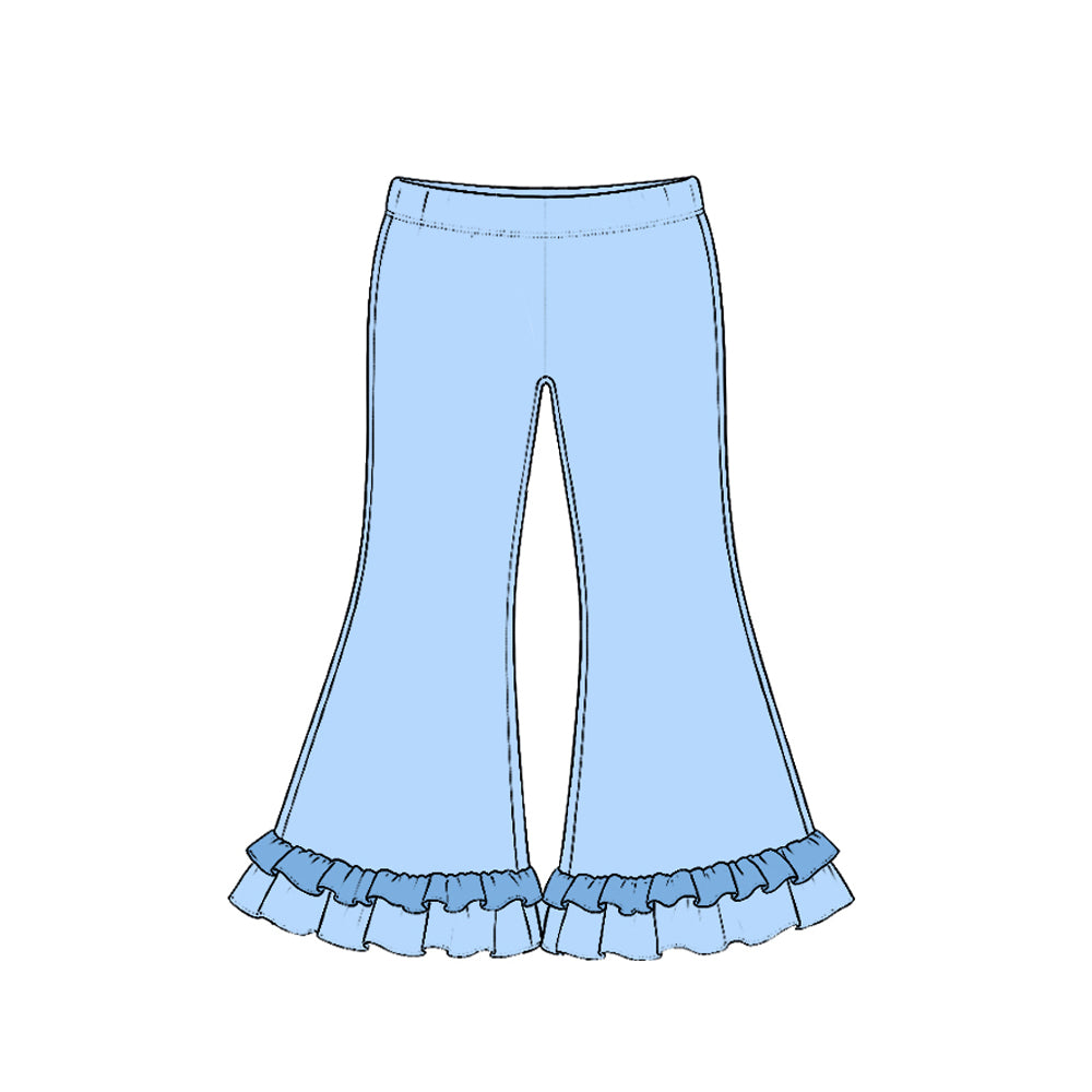 Preorder moq 5 Baby Girls Cotton Blue Ruffle Flare Pants Bottom