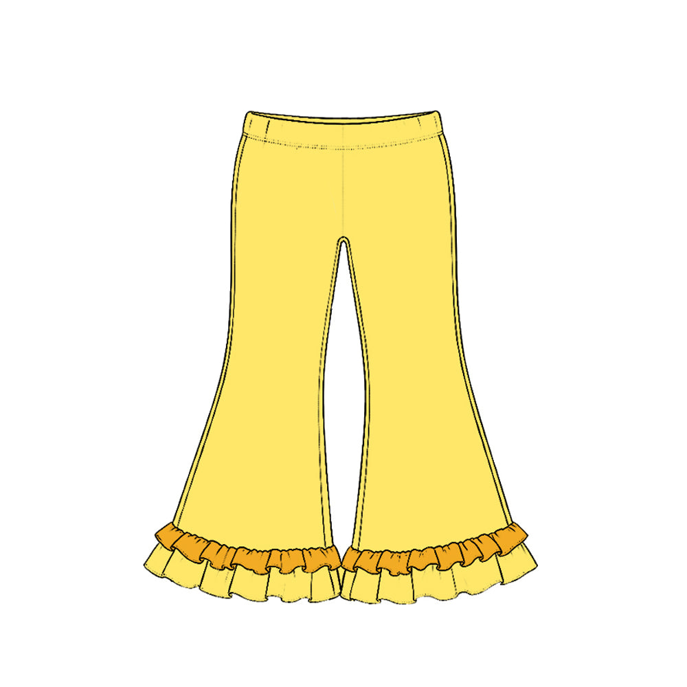 Preorder moq 5 Baby Girls Cotton Yellow Ruffle Flare Pants Bottom