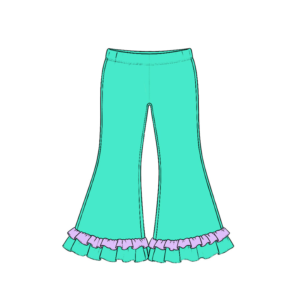 Preorder moq 5 Baby Girls Cotton Aqua Ruffle Flare Pants Bottom