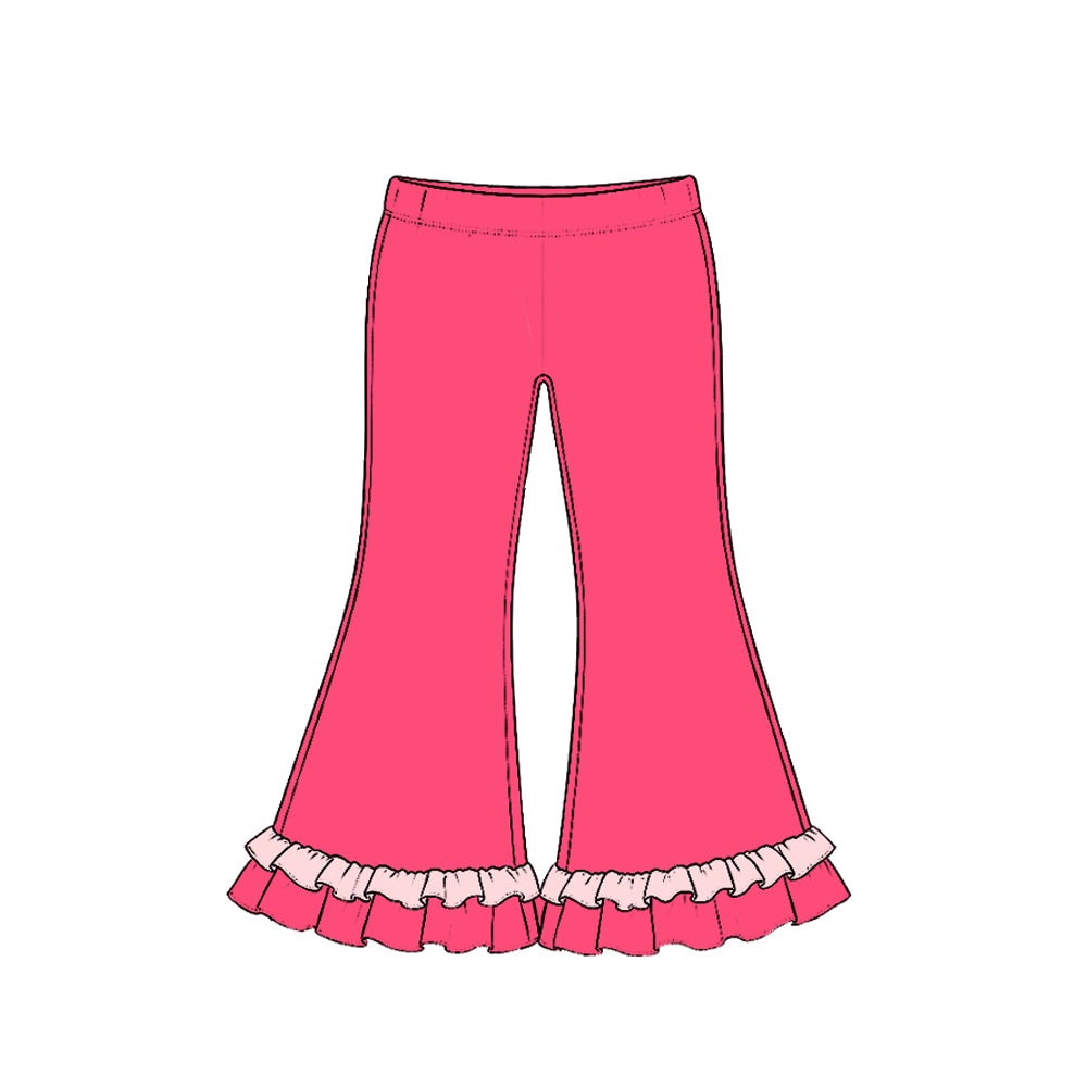 Preorder moq 5 Baby Girls Hot Pink Cotton Ruffle Flare Pants Bottom