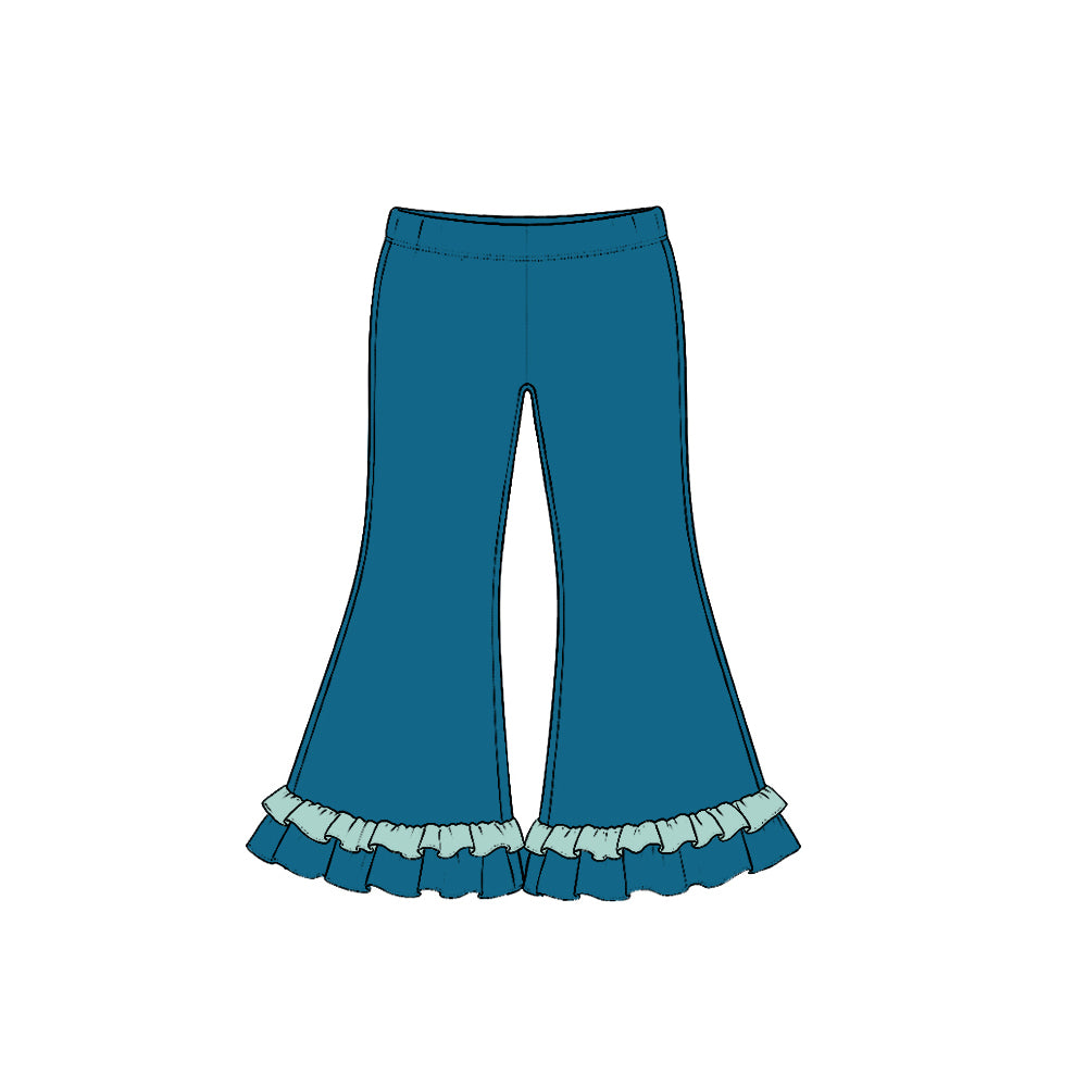 Preorder moq 5 Baby Girls Aqua Green Cotton Ruffle Flare Pants Bottom