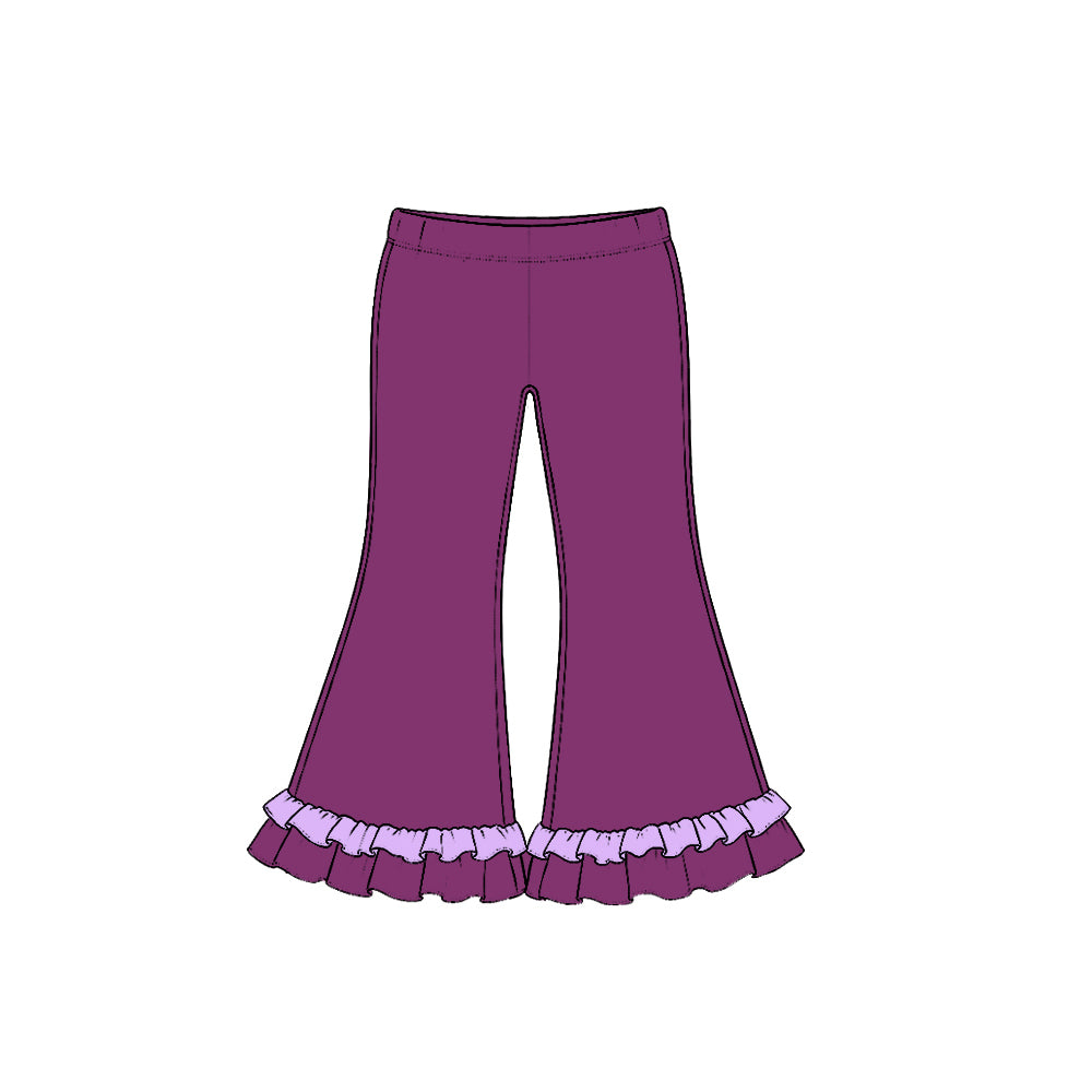 Preorder moq 5 Baby Girls Purple Green Cotton Ruffle Flare Pants Bottom