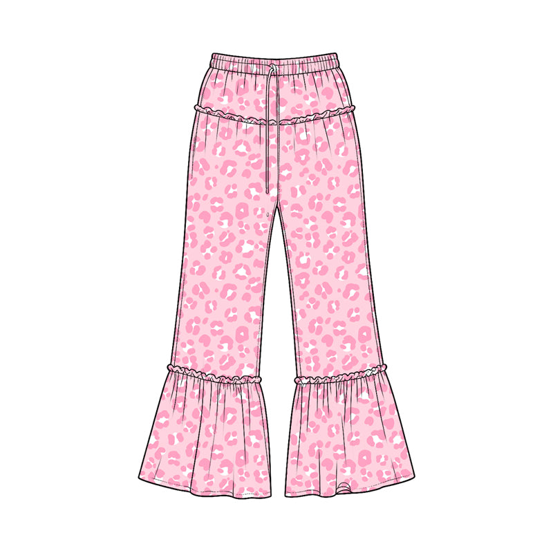 Preorder moq 5 Baby Girls Pink Leopard Ruffle Flare Pants Bottom