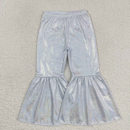 P0177 Baby Girls White Holographic Spandex Bell Bottom Pants