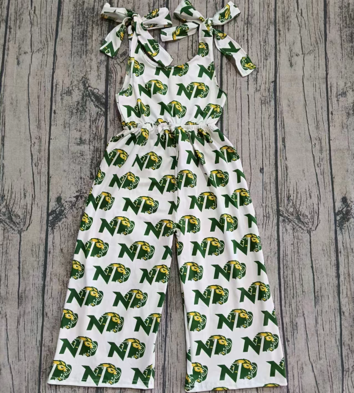 Preorder (moq 5)Baby Girls Straps Green ND Plaid Team Pant Jumpsuits