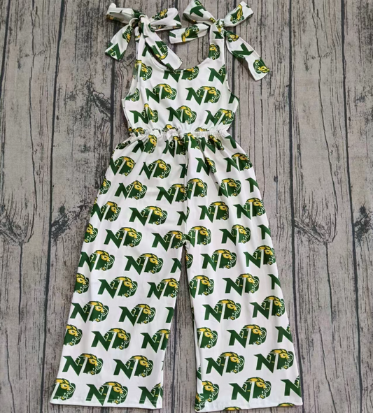 Preorder (moq 5)Baby Girls Straps Green ND Plaid Team Pant Jumpsuits
