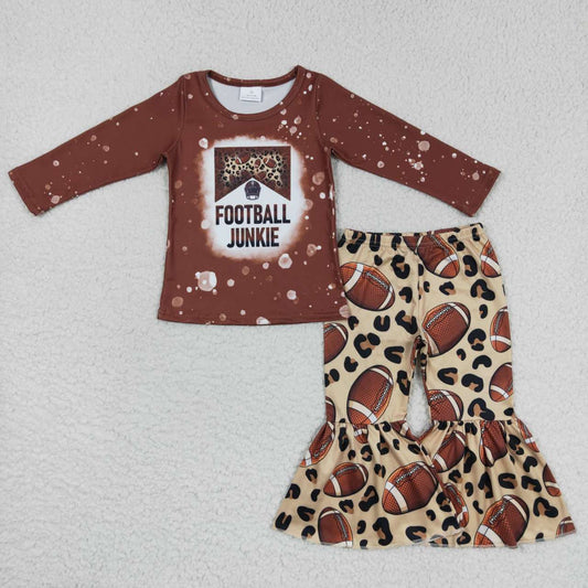 Baby Girls Football Leopard Bleached Shirt Bell Pants Clothes Sets