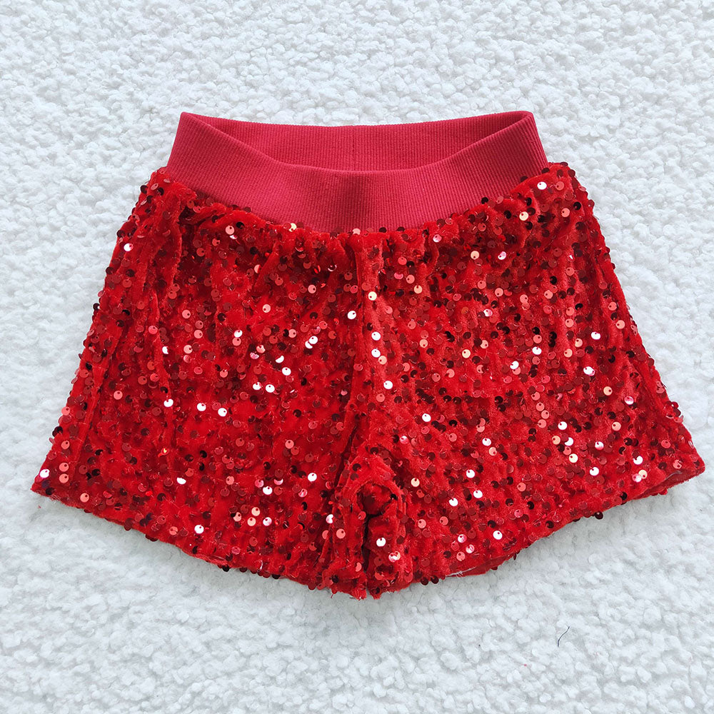 Baby Girls Red Blue Sibling Sister Sequin Summer Shorts
