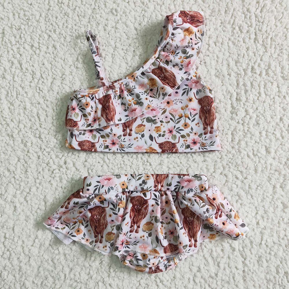 Sibling Baby Girls Western Highland Cow Pink Sister Clothes Sets