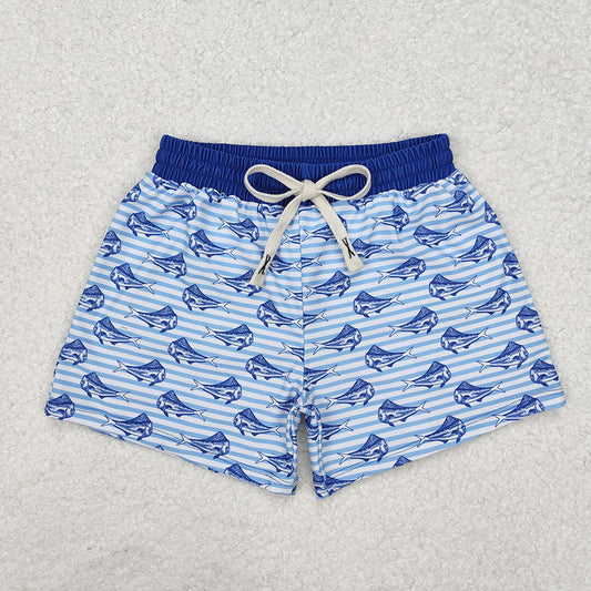 Baby Boys Summer Blue Stripes Shark Trunks Swimsuits Swimwear