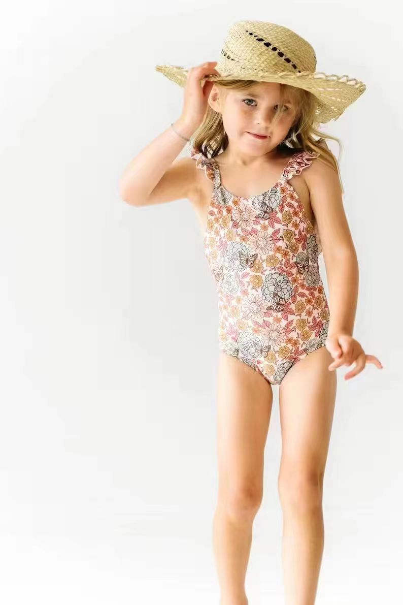 Baby Girls Summer Butterfly Flowers One Piece Swimsuits preorder