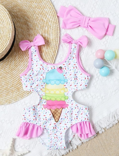 Baby Girls Summer Popstick Sleeveless Ruffle Top One Piece Swimsuits preorder