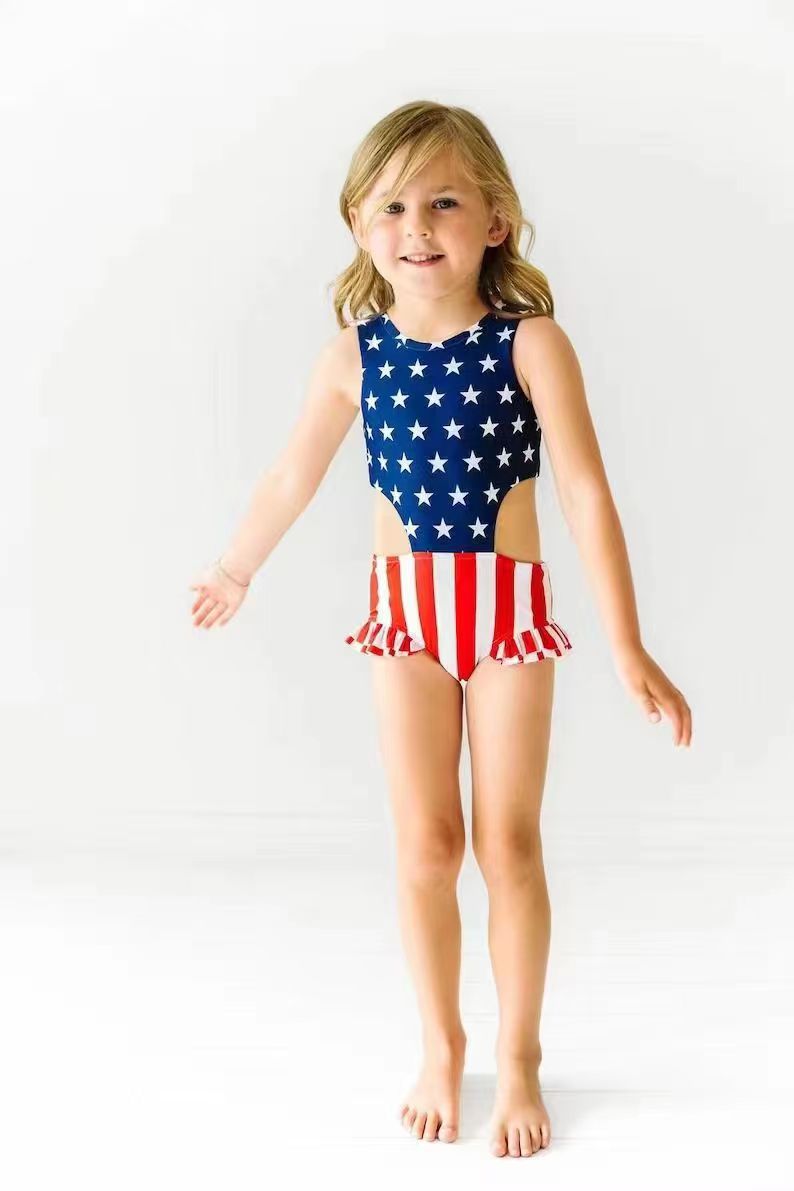 Baby Girls Summer 4th July Stars One Piece Sleeveless Swimsuits preorder